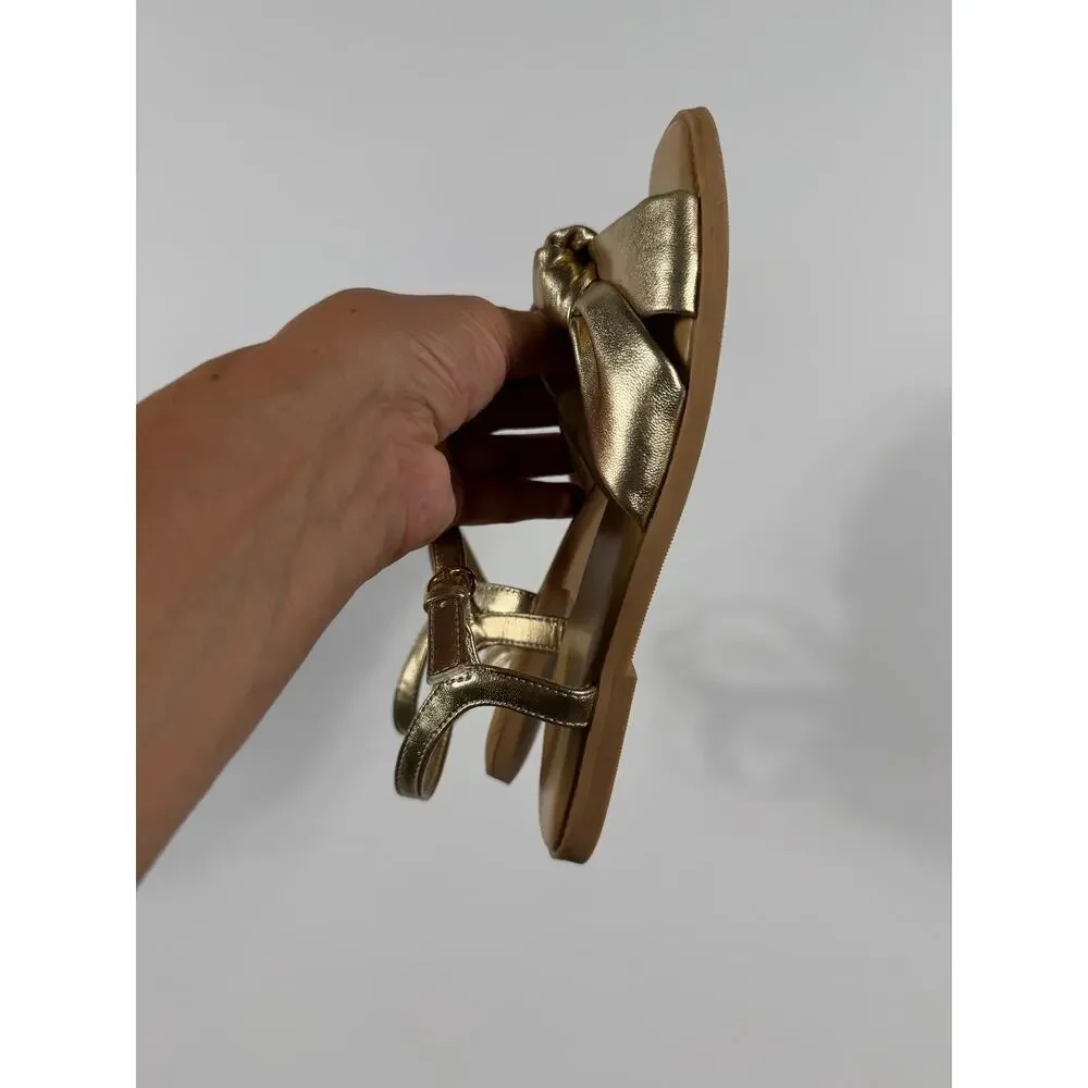 J.Crew Crewcuts Metallic Gold Bow Ankle Strap Sandals Girls Size 1